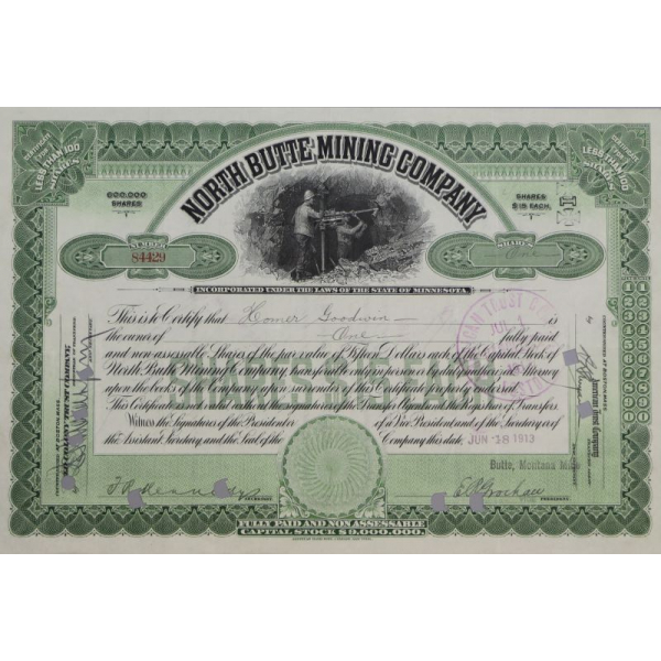 Облигация Северная горнодобывающая компания 1913 год Миннесота США номиналом 15 USD
